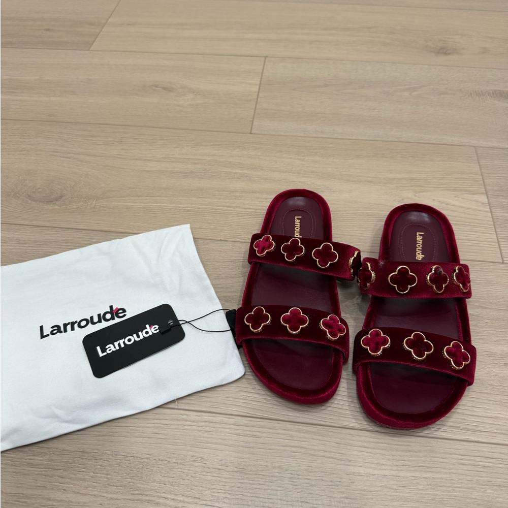 Larroude Red Velvet Sandals